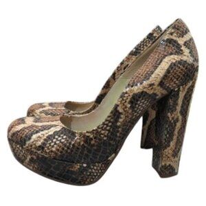 LORENZO MARI Italian Leather Snakeskin Python Embossed Platform Block Heels 38